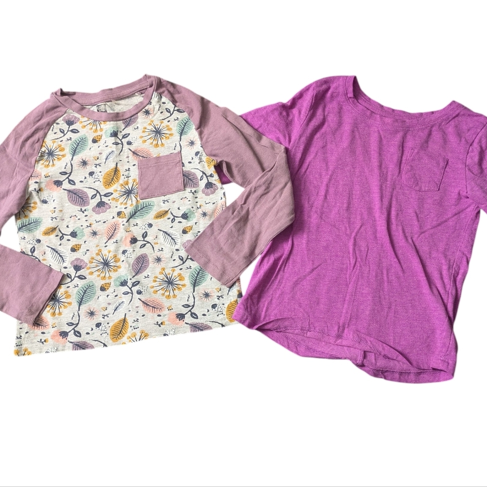 Tag Girls' Long Sleeve Floral Raglan Top & Pink Short Sleeve Tee